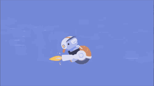 a cartoon character is riding a motorcycle with a rocket .