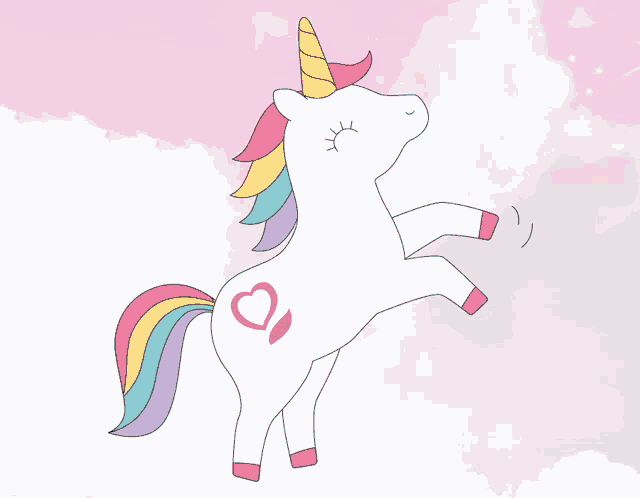 a white unicorn with a pink heart on its back