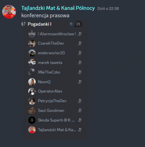 a screenshot of a group chat with the name tajlandzki mat & kanat ponocny at the top