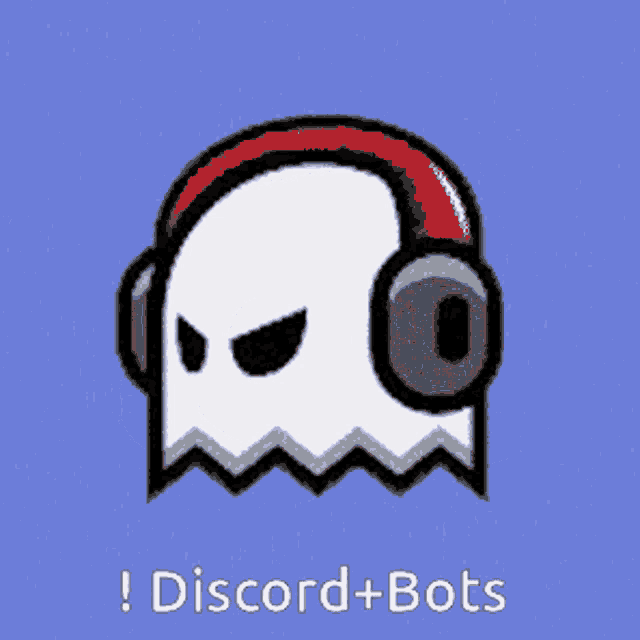 a ghost wearing headphones with the words discord + bots written below it