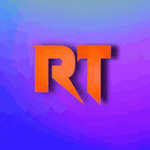 the word rt is on a purple and blue background .