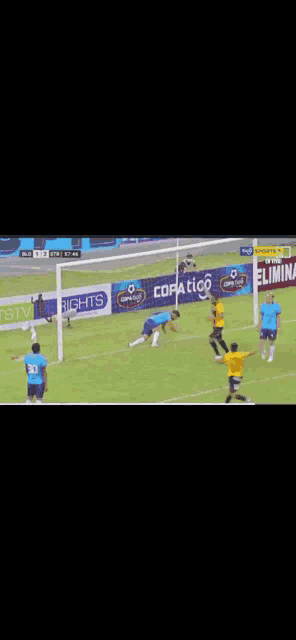 a soccer game is being played on a field with advertisements for copatico