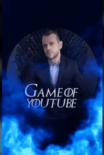 a man in a suit stands in front of a game of thrones poster