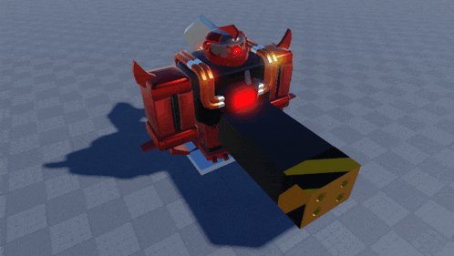 a red robot is sitting on a black object