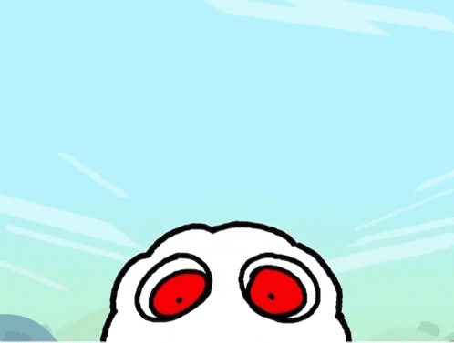 a cartoon character with red eyes and the letter h on his chest