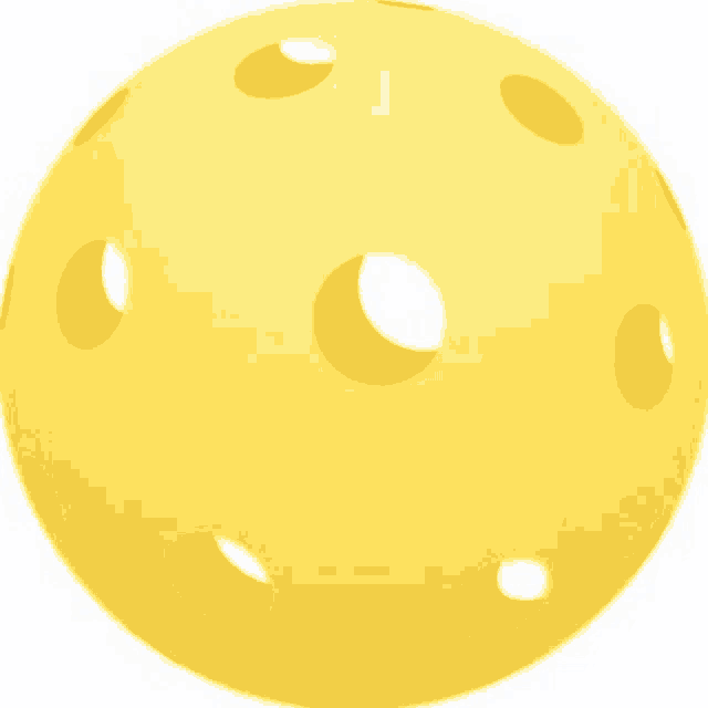 a yellow pickleball with holes in it on a white background .