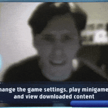 a blurry picture of a man with the words change the game settings play minigame and view downloaded content below him