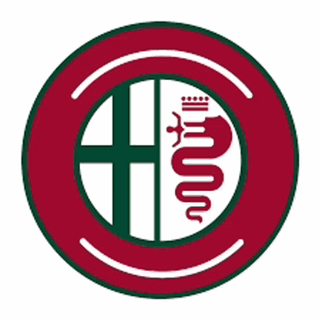 a red and green circle with a cross and a snake on it