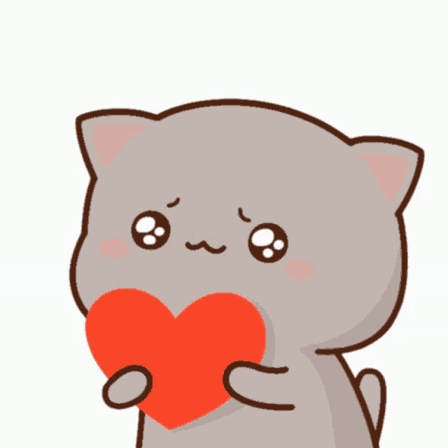 a cat is holding a red heart in its paws .