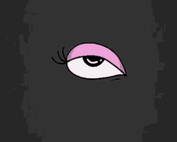 a close up of a cartoon eye with a pink lip and eyelashes on a black background .