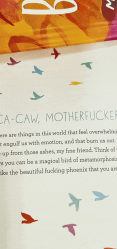 a book called ca-caw motherfucker is open to a page