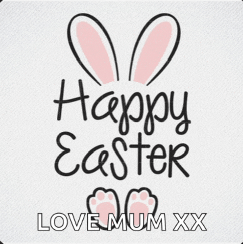 a poster that says happy easter with bunny ears and paw prints