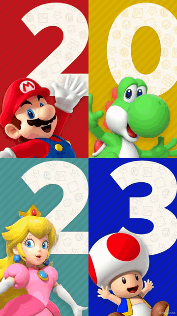 mario princess peach toad and yoshi are featured on a poster