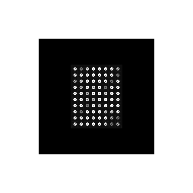 a black square with white dots on it is on a black background .