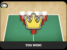 a screen shot of a beer pong game with the words you won on the bottom