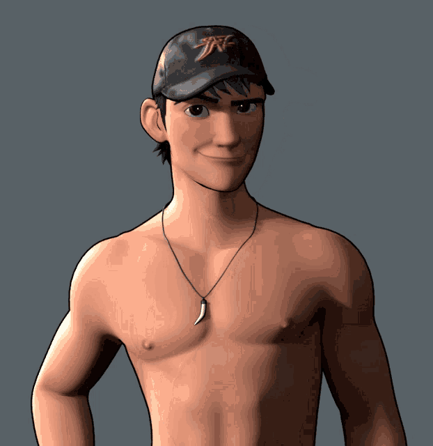 a shirtless cartoon character wearing a hat that says jrc