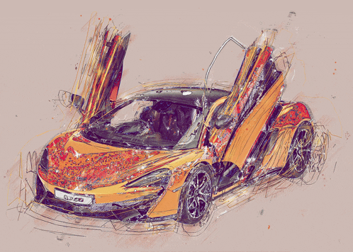 a drawing of a mclaren car with the door open