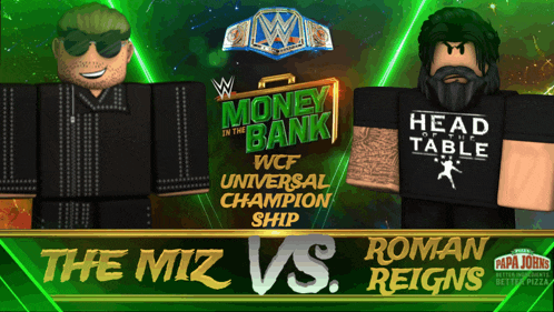 a poster for the miz vs roman reigns showing two wrestlers