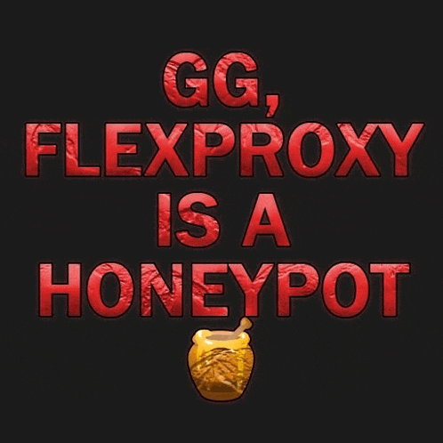 a poster that says ' gg flexproxy is a honeypot ' on it