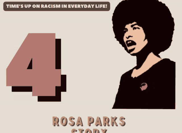 a poster for rosa parks story shows a woman with a big afro