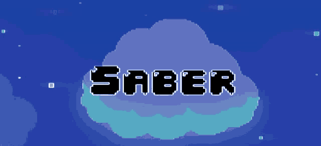 the word saber is on a cloud in a blue background