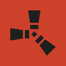 a black icon on a red background looks like a rocket