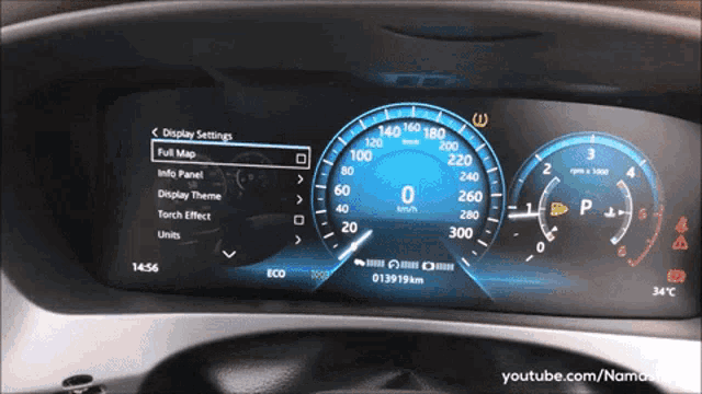 the dashboard of a car has a display settings menu on it