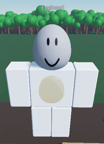 a cartoon character with the name egghead on the top of his head