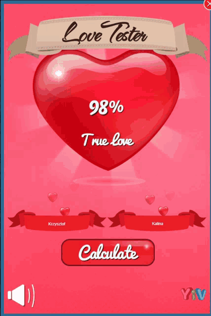 a love tester app shows a heart that has 98% true love