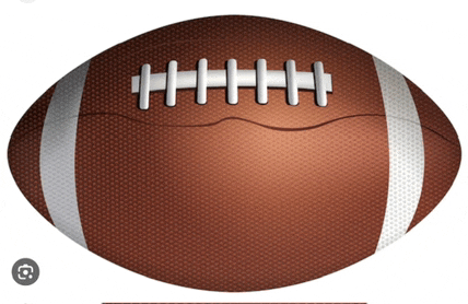 a brown and white football with white stitching and a watermark