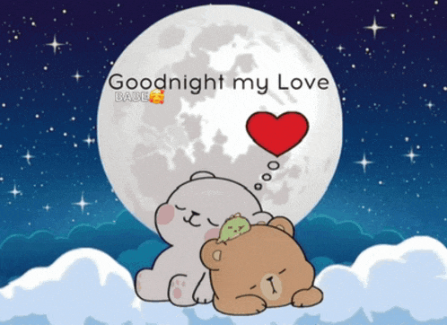 a cartoon of two teddy bears with the words goodnight my love on the bottom