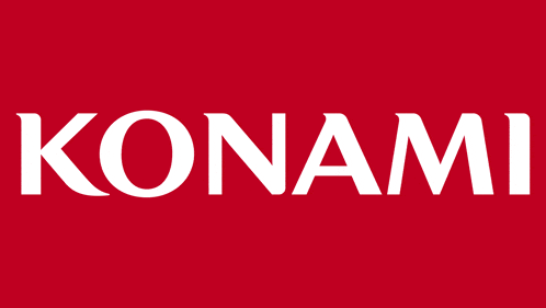 a red background with the word konami in white