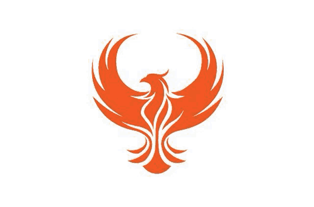 an orange phoenix with its wings outstretched on a white background