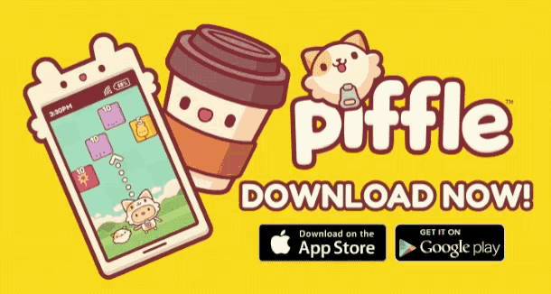 an advertisement for piffle shows a phone and a coffee cup