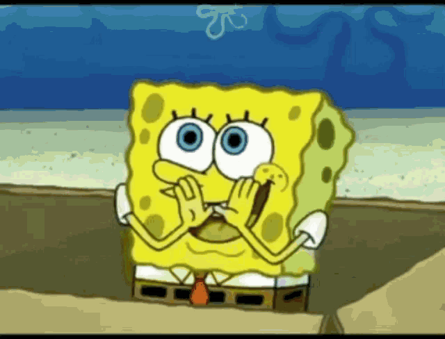a cartoon of spongebob squarepants covering his face with his hands