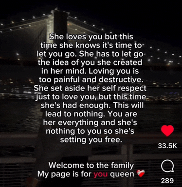 a picture of a bridge with the words she loves you but this time she knows it 's time to let you go on it