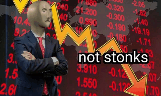 a man in a suit and tie is standing in front of a stock chart with the words not stonks below him