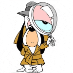 a cartoon character is holding a magnifying glass in front of his face .