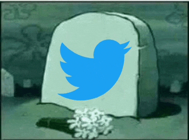 a cartoon drawing of a grave with a twitter logo on it