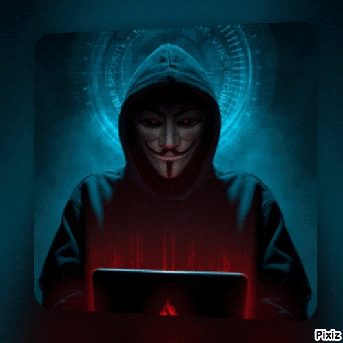 a man in a hooded sweatshirt is looking at a laptop screen with cyber security written on the screen