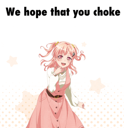 a girl in a pink dress with the words we hope that you choke