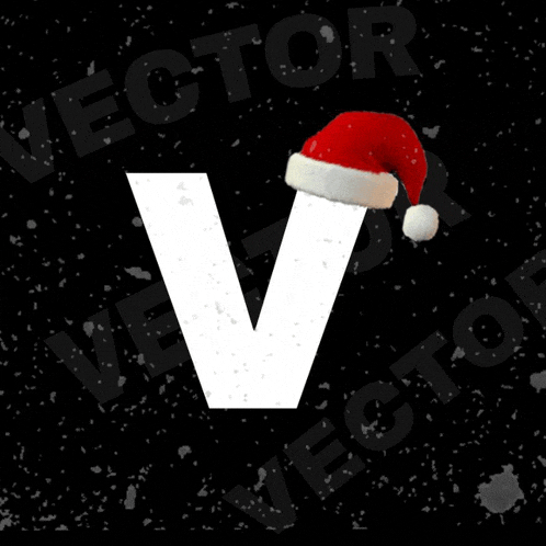 a white letter v with a santa hat on top of it