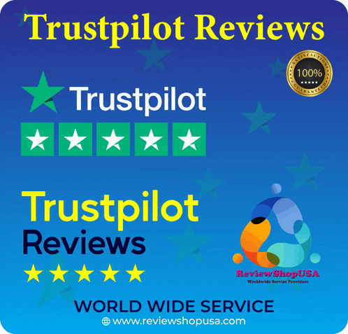 a blue advertisement for trustpilot reviews shows a world wide service