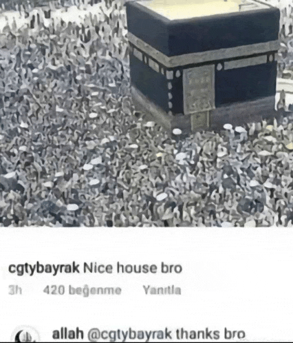 a picture of a kaaba with a caption that says " nice house bro "