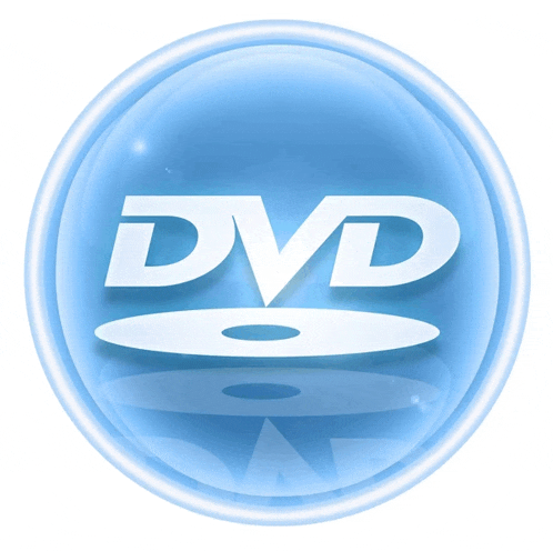 a blue circle with a white dvd logo inside of it