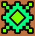 a pixel art drawing of a green and yellow square with a diamond in the middle .