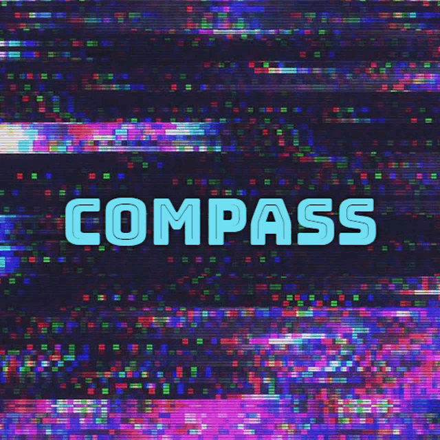 a colorful background with the word compass in blue