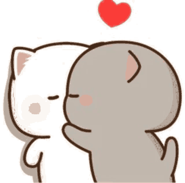 a couple of cats kissing each other with a heart in the air .