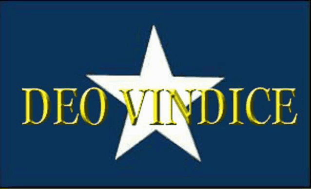 a blue background with a white star and the words deo vindice