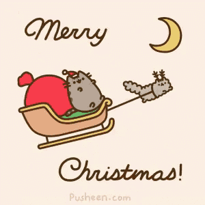 a cartoon of a cat in a sleigh with the words merry christmas written on it